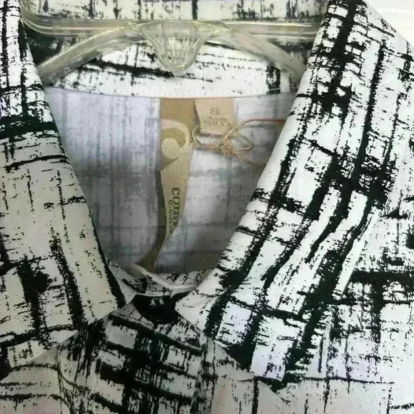 COMFY USA BUTTON FRONT TUNIC SZ S OVERSIZED BLACK WHITE PRINT COTTON BLEND - Picture 3 of 6